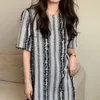 Casual Dresses Maxi Vestido Loose Patchwork Tassel Dress Women Clothing Aesthetics Grunge Y2k Korean Style Short Sleeve