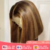 Human Chignons Brazilian 4x4 Lace Closure Wig Highlight Colored Hair Wigs Brown Bob Straight Remy 180 Density On Sale 230617