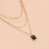 Pendant Necklaces Origin Summer Minimalist Multilayer Black Square Crystal Necklace For Women Creative Mixed Chain Jewellery