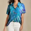 Kvinnors blusar Kvinnors blus Dragonfly Gradient 3D Tryckt Hawaiian skjorta Elegant Casual Top Summer Y2K Plus Size for Female