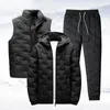 Men's Tracksuits 3Pcs/Set Vest Jacket Pants Hooded Loose Coldproof Thicken Fluffy Filling Sportswear Set Men For Vacation