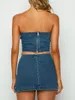 Etnische Kleding Y2k Vrouwen Sexy Zomer Outfits 2PC Jean Rokken Set Strapless Wrap Borst Crop Tube Tops Geplooide Mini rok Streetwear