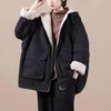 Frauen Trenchcoats Winter Mit Kapuze Lammwolle Warme Frauen Mantel Jacken Orange Schwarz Lose Zipper Mantel Weibliche Casual Parkas Oberbekleidung