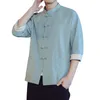 Men's T Shirts Retro Collar Cotton Short Sleeved Shirt Men'S Tang Clothing Plate Buckle Casual Hanfu Tall Mens For Men