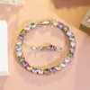 Chain Pera Charming Rainbow Round Cut CZ Crystal Tennis Chain Link Silver Plated Bracelets for Women Christmas Party Gift Jewelry B091 230616