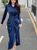 Casual Dresses Summer Women Dress Shirt Long Evening Female Vintage Maxi Party Oversize Beach Woman Elegant Prom Blue