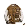 Heren Jassen High Street Baseball Jacket Heren Pu Leer Splice Handdoek Borduurwerk Varsity Vintage Losse Causale Jas Paar Groen Drop Dh3Kd