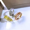 Designer Collection Fashion Style Ring Lady Women 925 Sterling Silver Inställningar Full Diamond Plated Gold Snake Serpent Viper Single Double Circles Elastic Rings