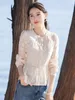 Vrouwen Blouses 2023 Modieuze Elegante Afslanken Shirts Vrouw Mode Toevallige Gaas Blouse Lange Mouwen Borduren Hollow Out Top T47