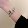 Bangle Lovelink prosta retro srebrna kolor nieregularna bransoletka dla kobiet dla kobiet dziewczyny błyszczące zielone akcesorium nafrynestonowe