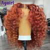 Koronkowe peruki Orange Brown 13x6 głębokie kręcone krótkie Bob Human Hair 13x4 Water Wave Frontal Reddish 5x5 Zamknięcie 230617