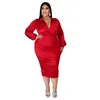 Arbeitskleider Sexy Club Wear Frauen Solide Plus Size Zweiteilige Sets Dame 2023 Frühling V-Ausschnitt Bodys Hohe Taille Figurbetonte Mid-Calf-Röcke