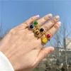 Cluster Ringe Natürliche Steinperle Fingerring 8/10mm Tigerauge Agat Gold Farbe Einstellbar Weiblicher Daumen Für Frauen Mädchen Schmuck Geschenk