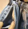 Jeans Feminino Luxo Moda Verão 2023 Calças Femininas de Pernas Largas Diamantes Verdes Lantejoulas Elásticas Cintura Alta Casual Shorts Jeans Linha A