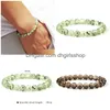 Cuentas de moda verde natural prehnitas pulsera de cuentas de piedra hecha a mano mujeres hombres amatistas redondas encanto joyería regalo gota entrega Brace Dhysg