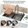 Kitchen Sinks Waterfall Sink 304 Stainless Steel Multifuctional Faucet Smart Basin Above CounterApron Front 230616