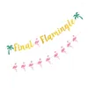 Decorative Flowers 2 Pcs Flamingo Latte Stylish Hanging Banner Hawaiian Table Decorations Party Pulling Flag Pineapple The Sign