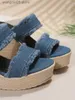 Slippers Women Denim Str Women's Espadrilles Mules Slipper Sandals 2023 Slip On Platform Leisure Summer Wedges High Heels Shoes T230711