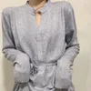 Casual Dresses Autumn Winter Korean Fashion Chic Women's Dress Slim Waist Lace-Up Knitted Sweater Long Sleeve Warm Vintage Robe