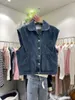 Kvinnors västar Kvinnliga cowboy västjacka Retro Fashion Lovar Lapel Button Down Denim Kvinnors ärmlös ficka med en breasted toppar