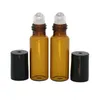 Bouteille de parfum d'huile essentielle de voyage de bouteille de rouleau de verre ambré de 3 ml 5 ml avec des boules en acier inoxydable Wqehf