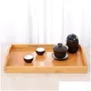 朝食トレイ竹の木製ティートレイレクタンガーソリッドウッドハンドルディナー付きカンフーカップ