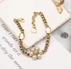 Vintage Luxury Designer Brand Letter Bracelets Cuban Link Chain Fashion Women 18K Gold Plated Geometry Crystal Jewelry Accessories Gifts