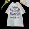 Men's T Shirts F GIRLS Funny Dancing Lion Printed Men's Tee Shirt Summer Oversized Crewneck Top Cotton Short Sleeve Y2K Streetwear