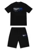 Trapstar-T-Shirt für Herren, kurzärmeliges Print-Outfit, Chenille-Trainingsanzug, schwarze Baumwolle, London Streetwear, Tidal Flow-Design 664ess