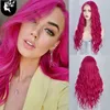 Lace Wigs 24inch Long Pink Body Wavy Synthetic For Women Middle Part Heat Resistant Fiber Natural Fake Hair Cosplay Wig 230617