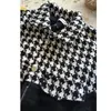 Women's Jackets Vintage Womens Jacket Korean Fashion Houndstooth Spliced Lace-Up Female Outerwear 2023 Autumn Loose Casual Zipper Chic Lady