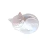 Pretty Natural Clear Quartz Sleep Cat Sculpture Decor Reiki Healing Pink Crystal Rose Quartz Gemstone Animal Pet Memorial Statue Figurine Meditation Collection