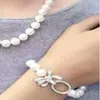 Conjunto de brincos colar feito à mão 9-10 mm branco de água doce quase redondo pérola micro incrustado acessório de zircônio pulseira joias da moda