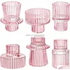 Candle Holders Nordic Pink Glass Candlestick European Taper Candles Table Stand Small Tealight Holder Home Decoration Drop Delivery G Dhhtp