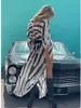Kvinnor BLOUSES Fashion Women Beach Cardigan Summer V Neck 3/4 Sleeve Striped Kimonos 2023 Bohemian Split Hem Long Blouse Casual Holiday
