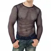Мужские рубашки мужская сетчатая сетка сетка прозрачная сексуальная рубашка См. Сквозь рыбки с длинным рукавом.