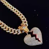 Collane con ciondolo Uomo Catena Hip Hop Iced Out Bling Heart Broke Necklace13mm Miami Cuban Hiphop Fashion Charm Jewelry 230613