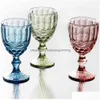 Verres à vin Gobelets d'eau colorés 10 oz Verre rouge de fête de mariage pour boire du jus Conception en relief Livraison de goutte Accueil Jardin Kitche Dh7Sg