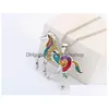 Earrings Necklace New Fashion Colorf Jewelry Set Oil Drip Rainbow Horse Pendant For Women Wholesale Drop Delivery Sets Dhl4Y