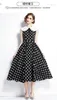 Casual Dresses Summer New Vintage Hepburn style Slim Polka Dot Print Mid-length Dresses Women Sweet Ribbon Bow Peter pan collar Tank Long Dress 2023