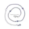 Bracelets de cheville de haute qualité Styles de plage d'été pavé bleu clair Cz mauvais œil charme pied cheville 2Mm tennis lien chaîne bijoux pour Wo Dhgarden Dhbzh