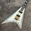 Upgrade Jack son Randy Rhoa RRV Concorde V White Black Line Electric Guitar Floyd Rose Tremolo Bridge Whammy Bar Gold Hardware Block Inlay