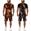 Herrspårsskalle Floral 3D Print Suit For Men TShirtSShorts 2PCS Vintage Outfits Set Gothic Trendy Streetwear Tracksuit Clothing for Man 230617