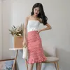 Tingyili Houndstooth Knit Ołówek spódnice damskie jesienne zima bodycon syrena spódnica wysoka talia biuro lady midi spódnica czarna