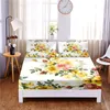 Set Pretty Flower Digital Printed 3pc Polyester Fitted Sheet Mattress Cover Four Corners with Elastic Band Bed Sheet Pillowcases