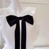 Casual Dresses Fashion Women Dress Evening Cocktail Party Lovely Grl Spring 2023 White Chiffon Spliced Black Large Bow Summer Dreses