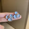 スタッドイヤリングエレガントなジルコンセッティングブルーアイリス不規則な花びら女性のための花