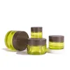 Olive Green Glass Cosmetic Jars Empty Makeup Sample Containers Bottle with Wood grain Leakproof Plastic Lids BPA free for Lotion, Cream Ddhr
