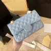 Borsa a mano trapuntata rettangolare mini patta classica da donna in pelle di vitello caviale tipi di borsa a tracolla a tracolla con catena matelasse color oro antico e argento