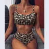 水着Ruuhee Leopard Swimsuit Women Push Up Bikini 2021 Shirred High Waist水着の女性ビキニブラジル水泳スーツ